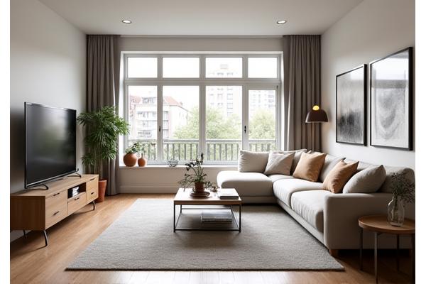 Contemporary apartment living room with optimized layout